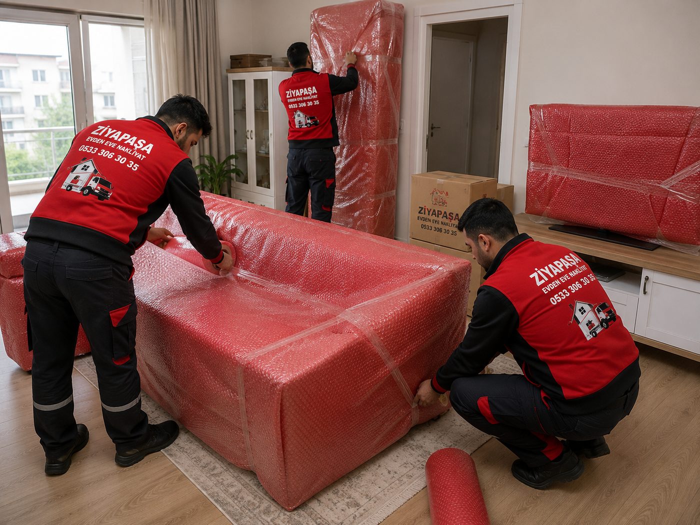 Ziyapaşa nakliyat ekibi eşya paketliyor